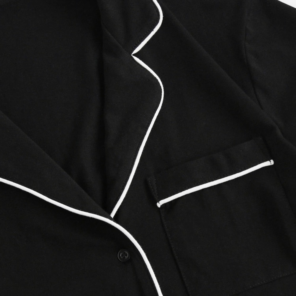 NWT Black Cotton PJs with White Piping - Picture 3 of 7